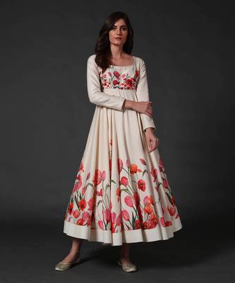 Ivory Floral Printed Anarkali Set 1