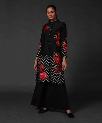 Black floral printed palzzo set 1