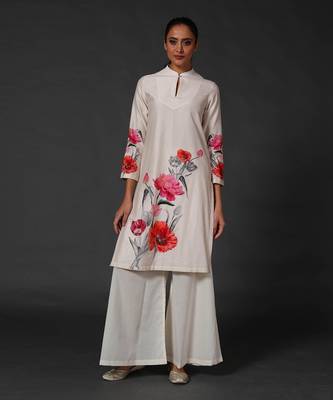 Ivory floral printed kurta palzzo set 1