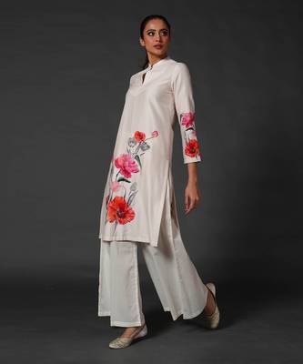 Ivory floral printed kurta palzzo set 2
