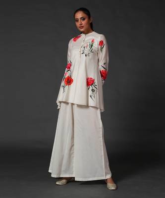 Ivory floral printed tunic set 1