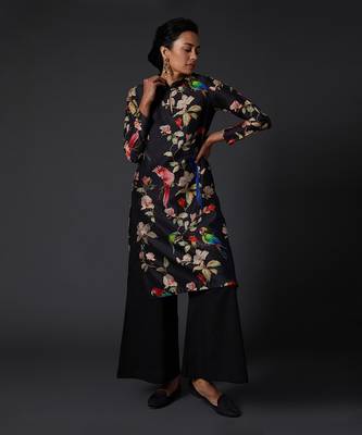 Black Cotton Silk Multicolor Floral Printed Kurta Set 1