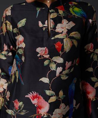 Black Cotton Silk Multicolor Floral Printed Kurta Set 3