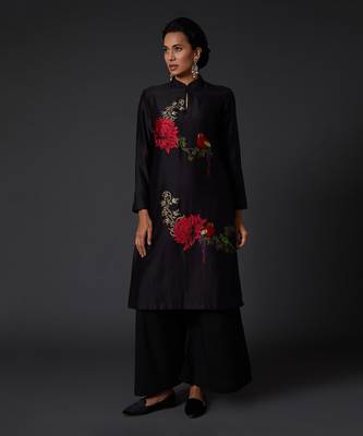 Black Printed & Embroidered Kurta Set 1