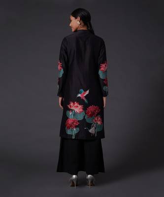 Black Chanderi Silk Digital Printed Kurta Set  2