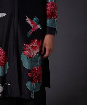 Black Chanderi Silk Digital Printed Kurta Set  3