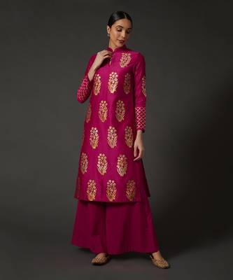 Fuchsia Block Printed Kurta Set 1