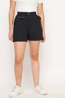 Black plain cotton shorts