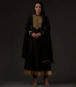 Black Embroidered Kalidar Kurta Set