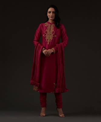 Pink Embroidered Straight Kurta Set 1