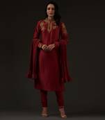Red Embroidered Straight Kurta Set