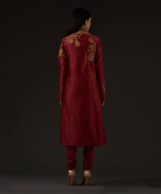 Red Embroidered Straight Kurta Set 2