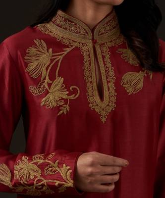 Red Embroidered Straight Kurta Set 4