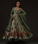 Green Printed Anarkali Set