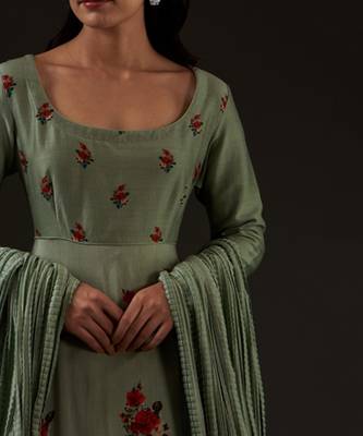 Green Printed Anarkali Set 4