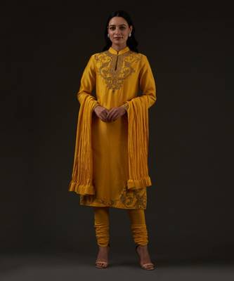 Yellow Embroidered Straight Kurta Set 1