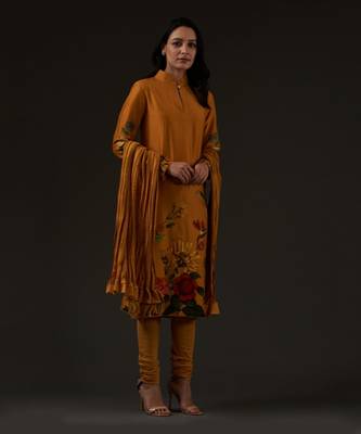Mustard Printed Straight Kurta Set 1