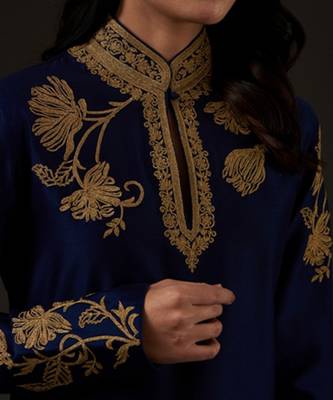 Blue Embroidered Straight Kurta Set 4