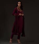 Plum Embroidered Straight Kurta Set