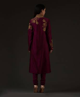 Plum Embroidered Straight Kurta Set 2