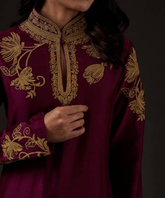 Plum Embroidered Straight Kurta Set 4