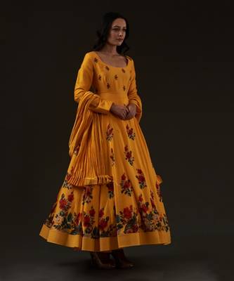 Yellow Printed Anarkali Set 1