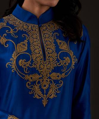 Blue Embroidered Straight Kurta Set 4