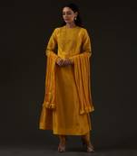 Yellow Embroidered Kalidar Kurta Set