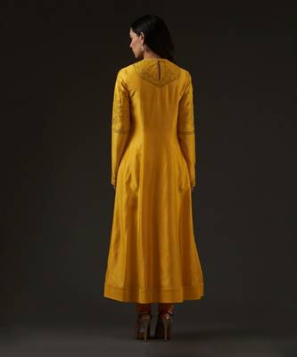 Yellow Embroidered Kalidar Kurta Set 2