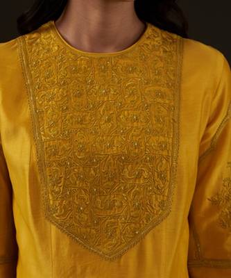 Yellow Embroidered Kalidar Kurta Set 4