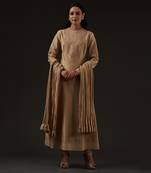 Beige Embroidered Kalidar Kurta Set