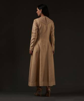 Beige Embroidered Kalidar Kurta Set 2