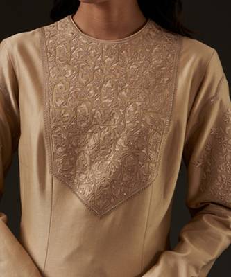 Beige Embroidered Kalidar Kurta Set 4