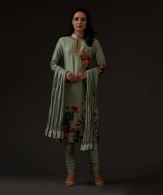 Dusty Green Embroidered Straight Kurta Set 1