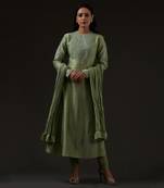 Green Embroidered Kalidar Kurta Set
