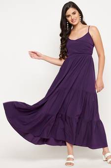 Purple plain polyester maxi-dresses