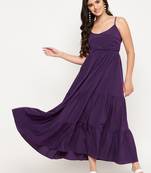 Purple plain polyester maxi-dresses
