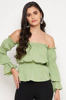 Green plain polyester party-tops
