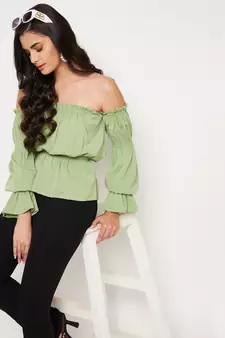 Green plain polyester party-tops