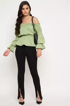 Green plain polyester party-tops