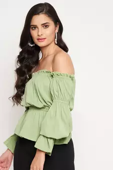 Green plain polyester party-tops