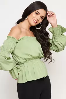 Green plain polyester party-tops