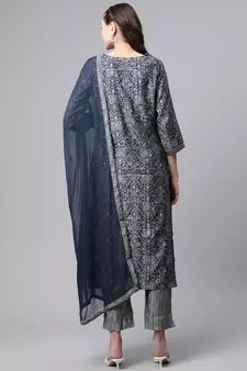 Blue zardosi chanderi silk salwar