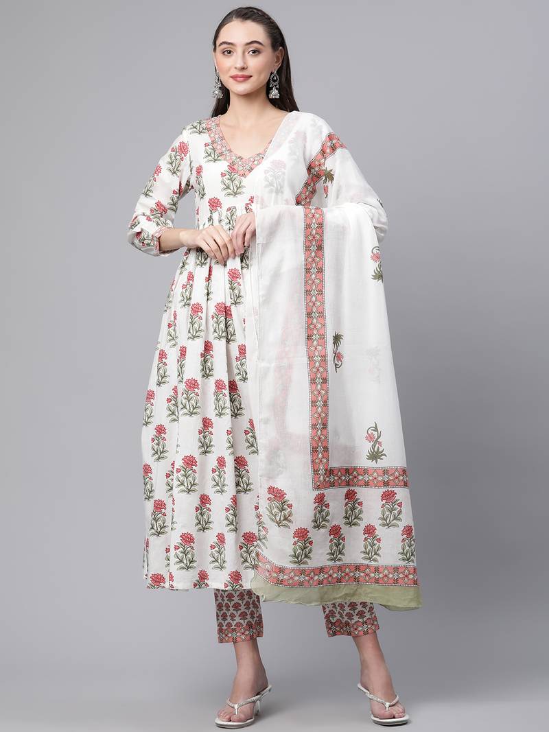 White sequins pure cotton salwar