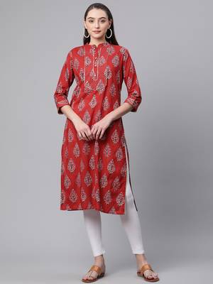 Maroon printed cotton ethnic-kurtis 1