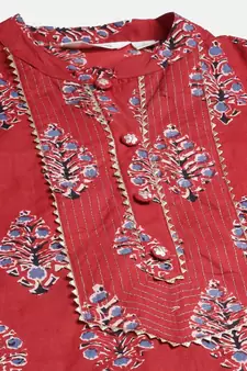 Maroon printed cotton ethnic-kurtis