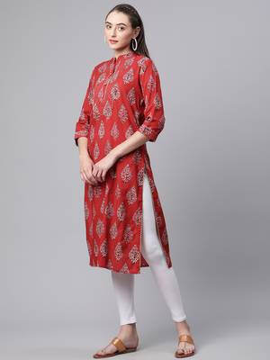 Maroon printed cotton ethnic-kurtis 3