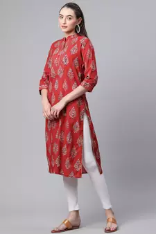 Maroon printed cotton ethnic-kurtis