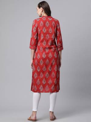 Maroon printed cotton ethnic-kurtis 4
