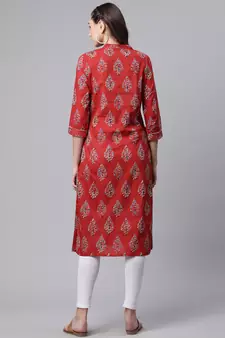 Maroon printed cotton ethnic-kurtis